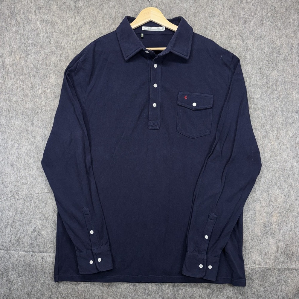 Criquet Long Sleeve Henley Polo Shirt Men's XXL Navy Blue Organic Cotton